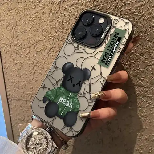 潮牌暴力熊适用苹果15手机壳14promax彩银壳13pro硬imd12男11酷