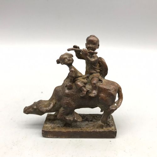 古玩收藏铜器 仿古做旧  牧童骑牛 铜摆件 工艺精湛 桌面小摆件