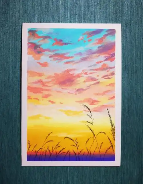 🌸粉色云朵油画棒临摹教程🎨