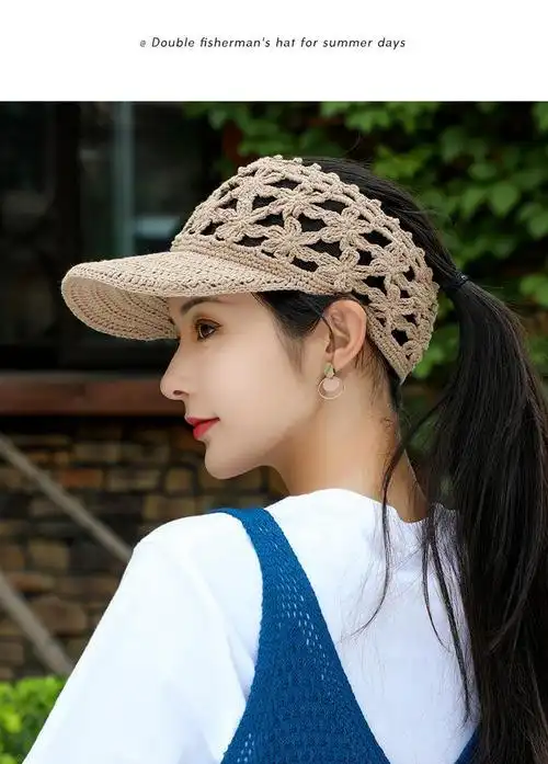 魏思琪幅帽子春秋薄款镂空手工钩花帽子鸭舌针织百搭空顶帽女编织女士