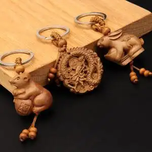 桃木头生肖钥匙链扣招财辟邪汽车钥匙链挂件礼物汽男女保平安