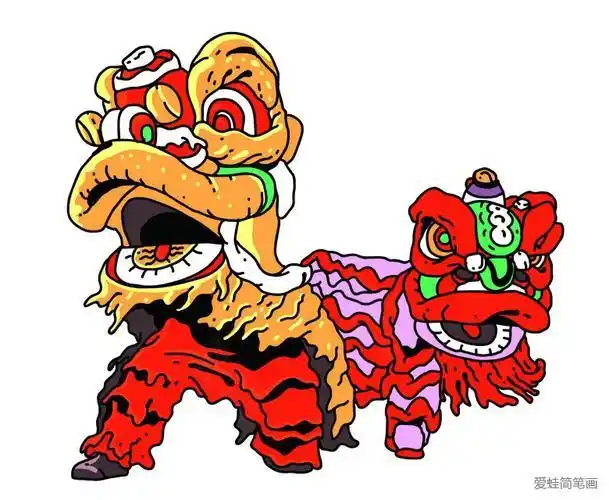 狗舞狮拜年简笔画 简笔画图片大全-普车都