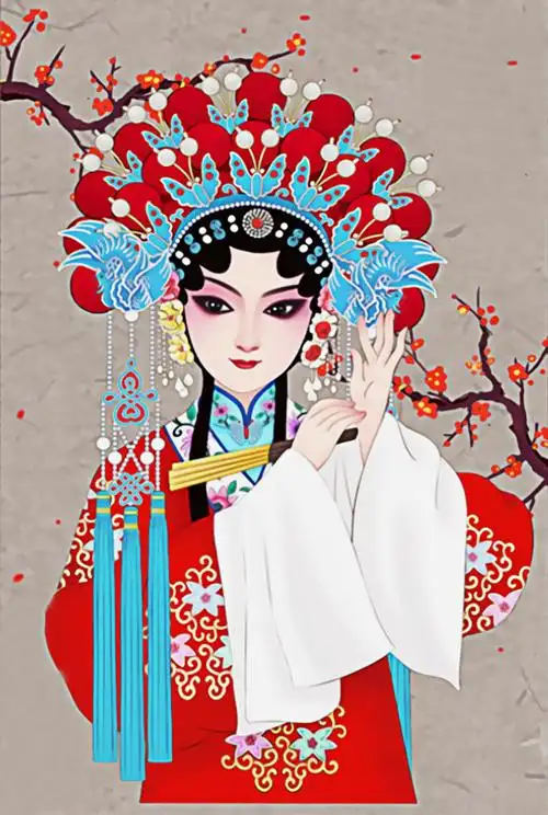 5d亚马逊异形钻石人物古风京剧花旦水晶圆钻部分钻石十字绣装饰画