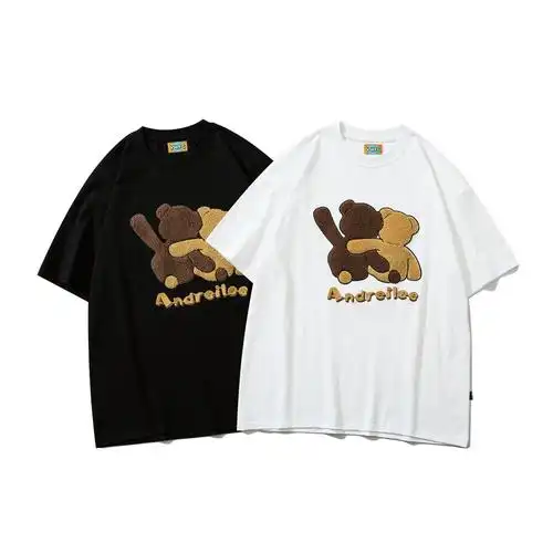日系小熊白色短袖t恤男潮牌夏季宽松纯棉情侣休闲半袖体恤上衣ins