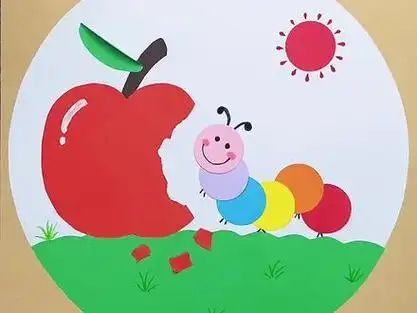 吃苹果的毛毛虫手工粘贴画,用卡纸做非常简单#幼儿手工#亲子手工#小班