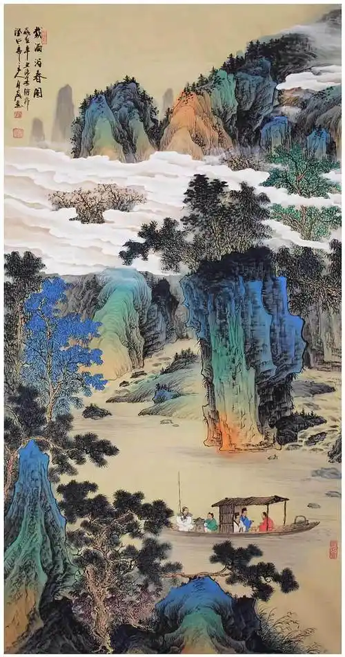 张月岗金碧青绿山水画欣赏|纯艺术|绘画|易阁字画网张小克 - 原创作品