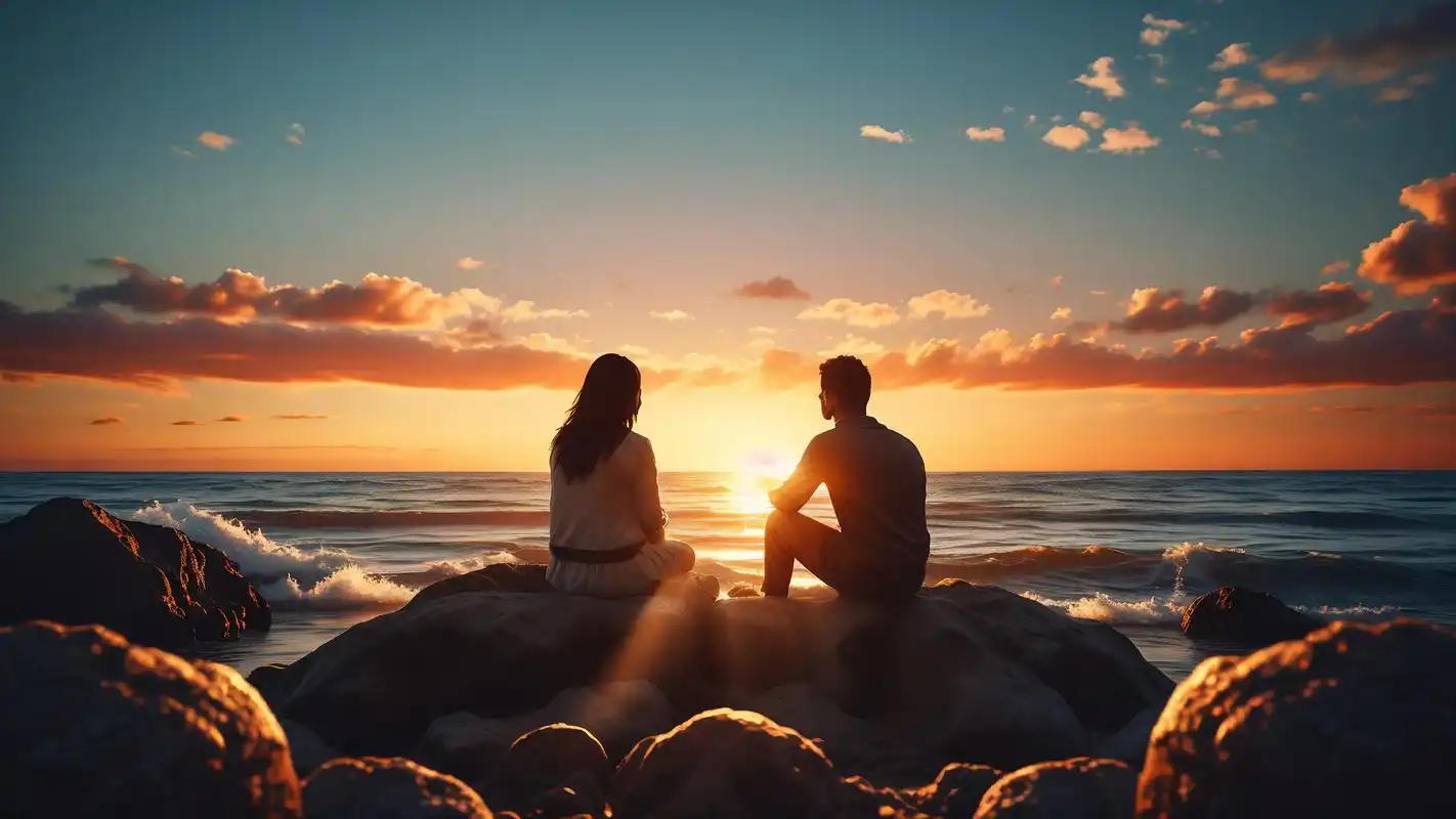 93双人海边日落绝美壁纸99 想象一下,和心爱的人一同漫步在海边