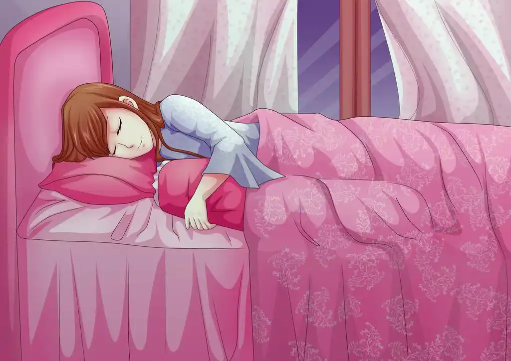 健康的生活方式,睡一觉的女人的卡通插图