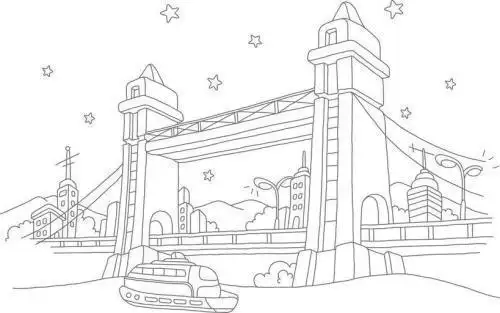 中国港澳珠大桥简笔画儿童画