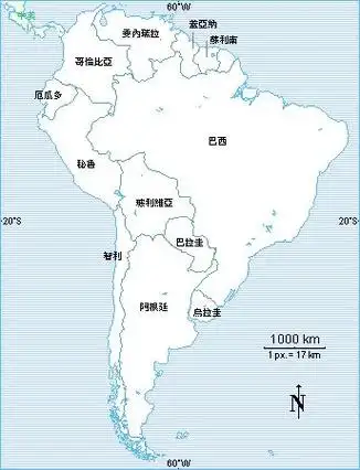 南美洲国家分布示意图