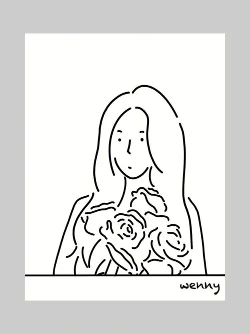 极简手绘人物线条画黑白线描头像简笔ins风