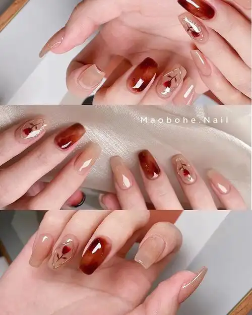 美甲记录①琥珀干枯玫瑰裸色