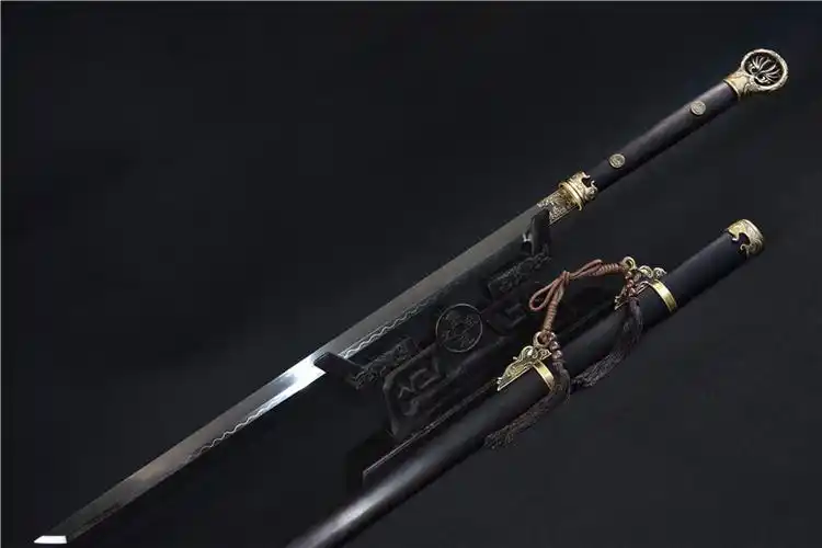 01255高锰钢烧刃黑檀木鞘铜装唐刀