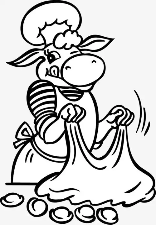 手绘 动物 卡通 忙碌的牛大婶