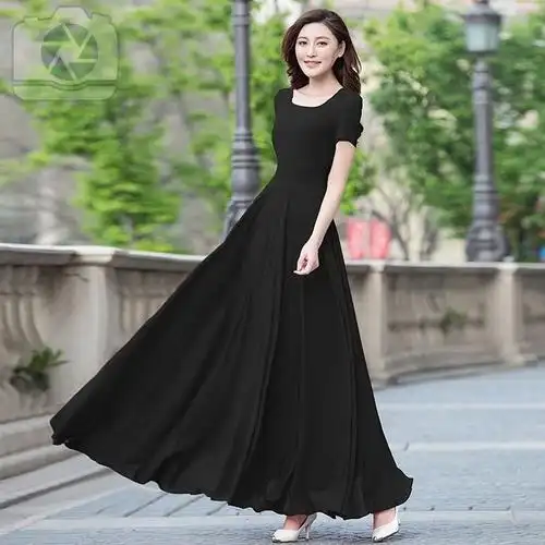 2022新款雪纺气质长裙夏修身超长款大摆连衣裙仙气裙子女超仙大码