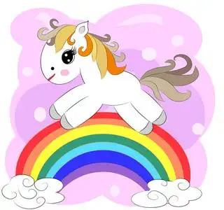 彩虹上的小可爱卡通小马.明信片,春天,魔法照片
