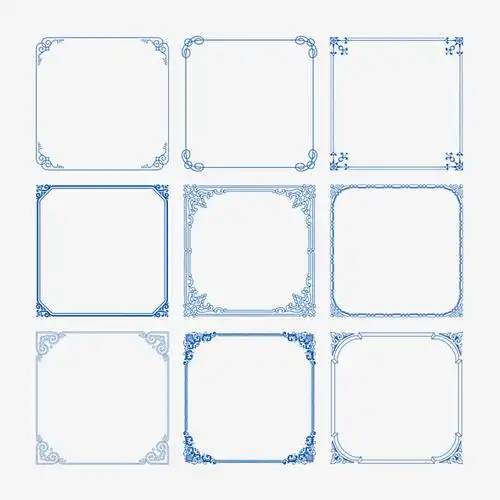 蓝色矩形花边边框矢量图