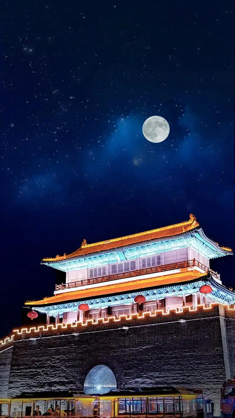 手机挑战把正定南城门夜景拍的更有意境.#图文 - 抖音