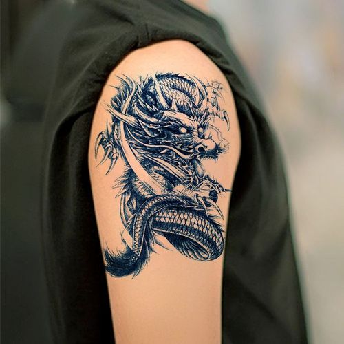 彩色青龙纹身贴防水纹身贴男持手臂龙纹身贴纸纹身贴防水男女花臂