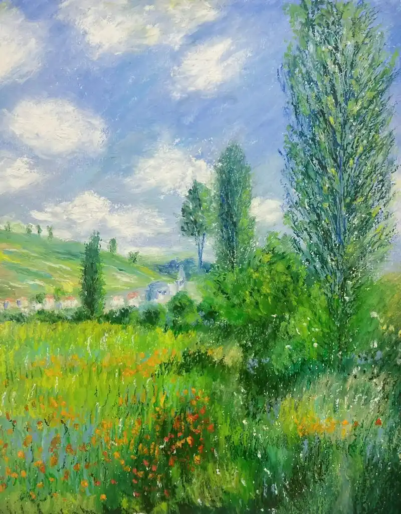 油画棒 莫奈 春天  油画棒真是太适合临摹莫奈了 春天快来了,临摹莫奈