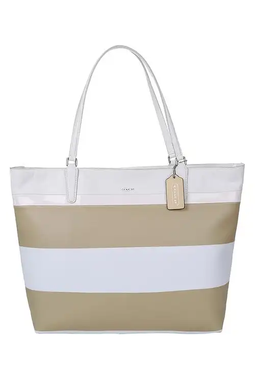 蔻驰 裸色配白色 pvc配皮 女士潮款拉链手提单肩包 fj-f30511-svcmk