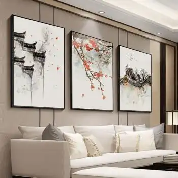 千辰中国风客厅装饰画新中式沙发背景墙三联挂画简约现代餐厅卧室玄关