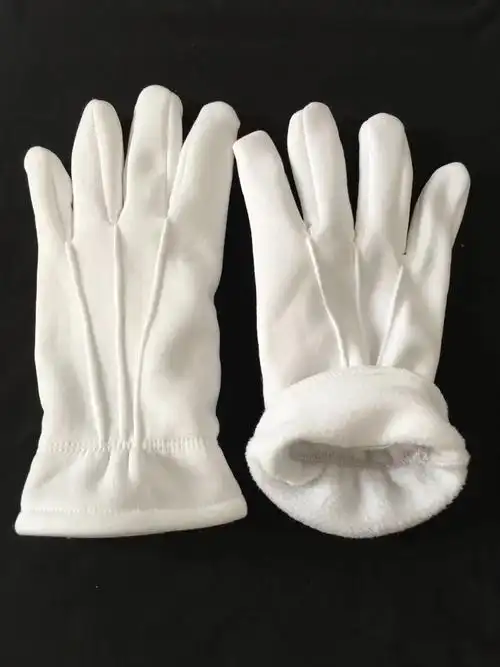 加绒加厚三筋白手套冬季保暖防寒执勤站岗阅兵礼仪指挥白手套