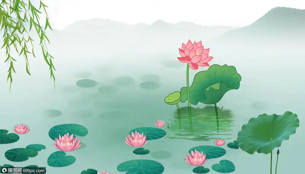 荷花背景池塘山水图片