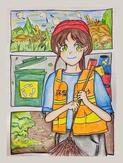 保护环境儿童画呵护小区环境创意画