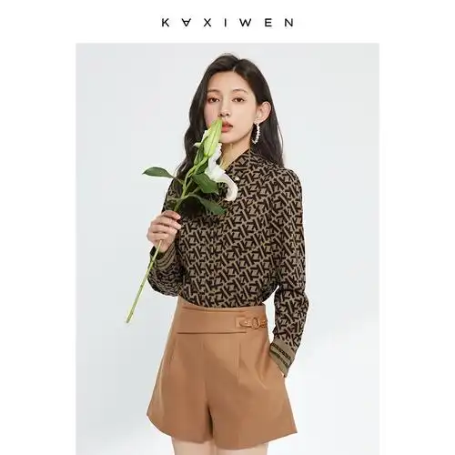 佧茜文女士衬衫2022年冬季新款女装复古ol老花衬衫