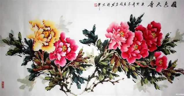 国画牡丹百图6写意牡丹横幅6