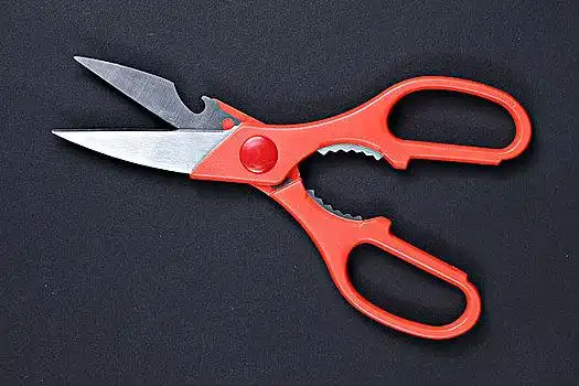 剪刀女人,拿着,礼盒刀,叉子,大剪刀特写,一个,男人,工作间,切,块,剪子