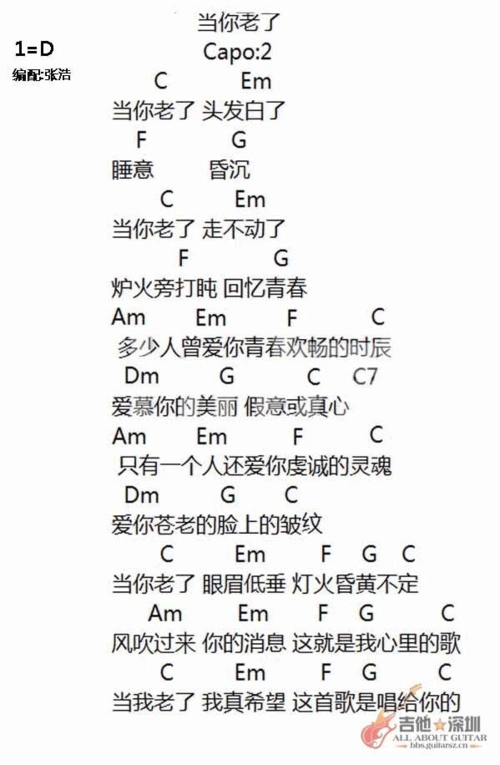 当你老了(吉他谱)