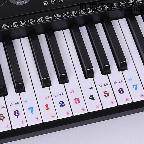 透明钢琴彩色键盘贴纸 电子琴琴贴五线谱简谱 61键透明彩色贴-数字