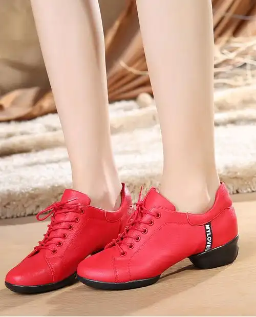 雷博舞蹈鞋女真皮软底广场舞皮鞋跳舞鞋中跟四季全牛皮水兵新款