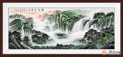 聚宝盆山水画面寓意深刻:前有财路,后有靠山;左有招财树,右有挡灾