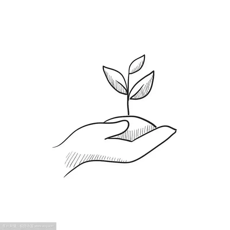 手持幼苗在土壤素描图标