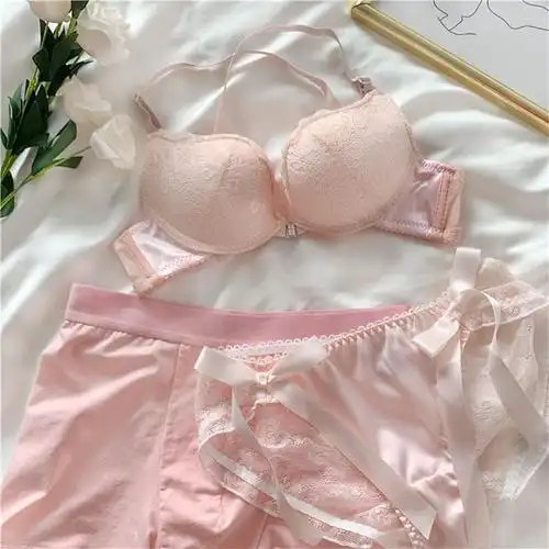 夫妻情侣内衣三件套内裤套装带胸罩一男一女纯欲性感文胸蕾丝可爱