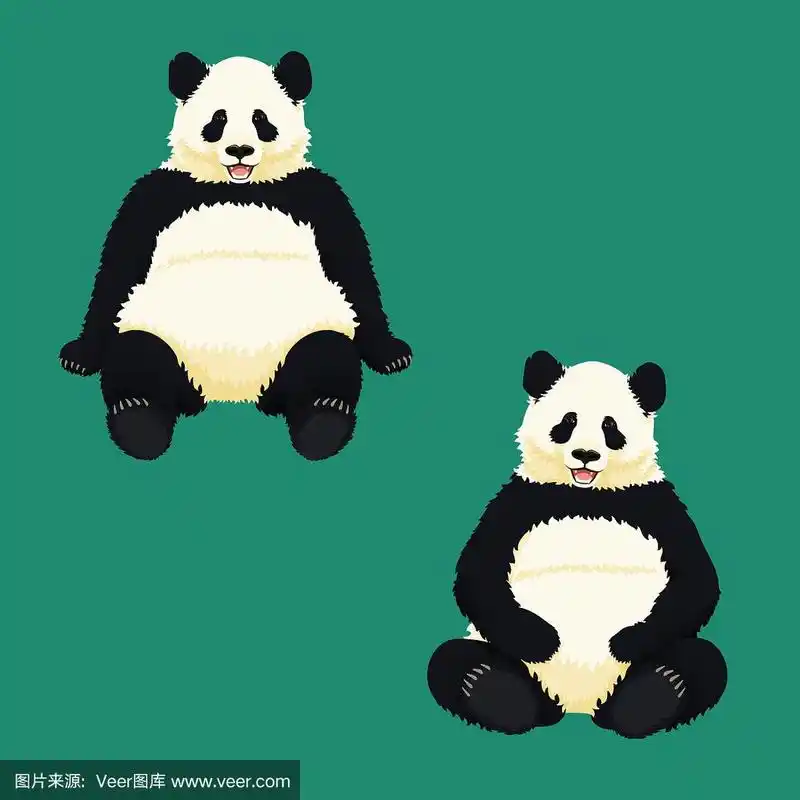 大熊猫坐着,放松着,微笑着.黑白熊.濒临灭绝的物种.矢量插图.