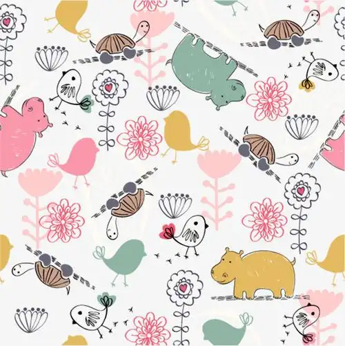 矢量卡通手绘小动物黄色背景