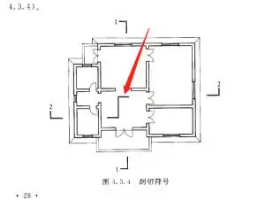 剖切符号(2)工程术语,在建筑制图中用于标记剖切所得立面在建筑平面图