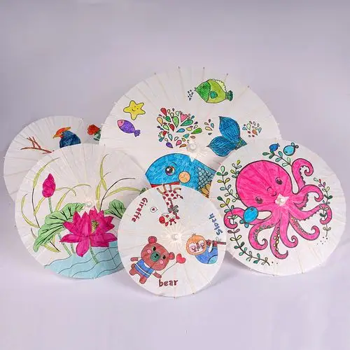 油纸伞diy材料儿童手工制作幼儿园中国风绘画雨伞手绘玩具涂鸦伞