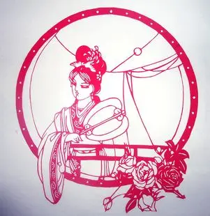 窗花 人物肖像四大美女大号立体不干胶植绒玻璃贴窗花剪纸门贴纸 美女