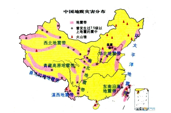 我国的地震活动主要分布在五个地区的23条地震带上.
