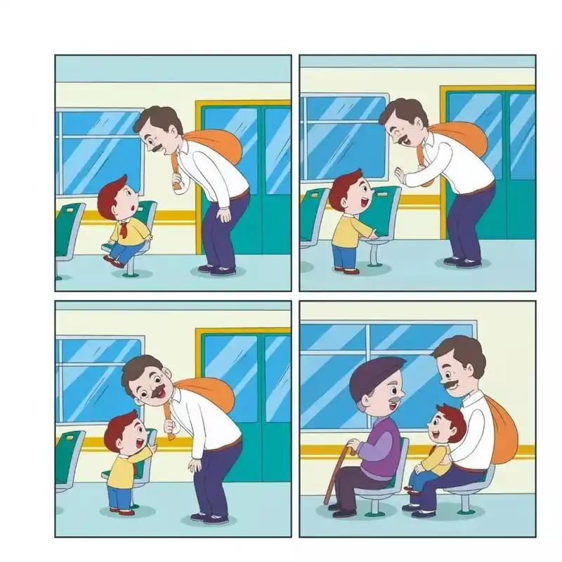 看图写话 让座 一天早上,风和日丽,多多坐公共汽车去上学.