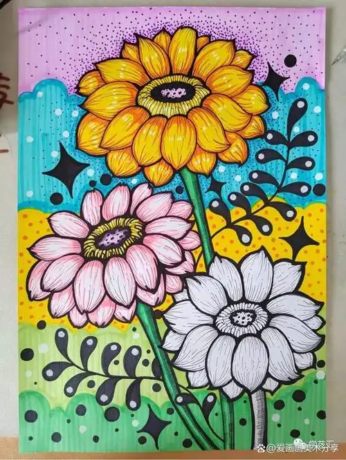 50张~创意美术儿童获奖范画,很值得初学者临摹,色彩都是高级感!