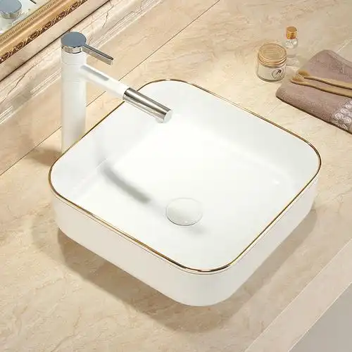 陶瓷金边台上盆闪电客卫生间洗手盆家用洗脸盆艺术盆阳台洗面盆台盆单