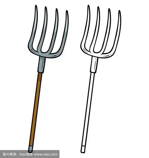 卡通金属干草叉矢量图标着色