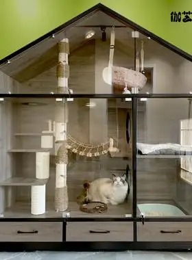 定制全景猫别墅实木家用猫笼超大自由空间室内猫咪豪华柜猫屋猫窝
