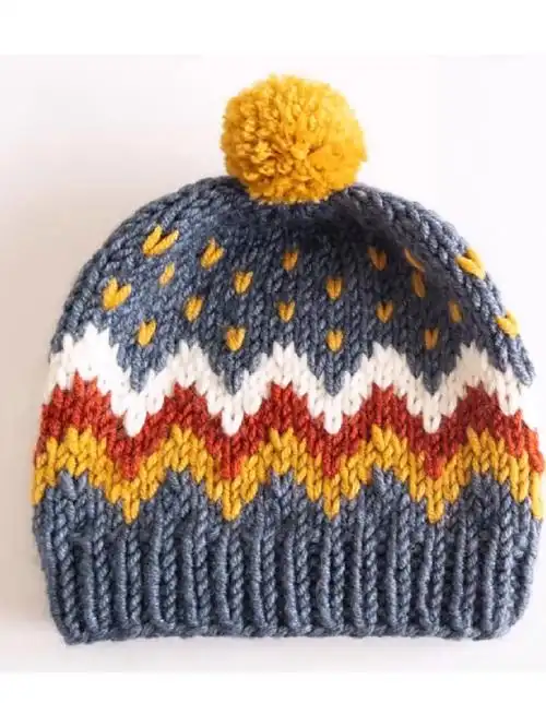 分享一款棒针编织儿童提花帽子附图解